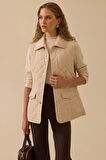 Kadın Gömlek Yaka Kapitone Anorak Yelek - Bej | 42