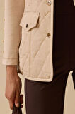 Kadın Gömlek Yaka Kapitone Anorak Yelek - Bej | 42