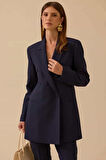 Kadın Düğmeli Klasik Ceket - Lacivert | 40