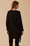 Kadın Yan Düğme Detaylı Uzun Tunik - Siyah | M