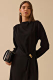 Seçil Kadın Metal Tokalı Midi Elbise 0010 Siyah