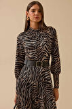 Seçil Kadın Zebra Desenli Kemerli Elbise 0016 Siyah