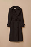 Kadın Kemerli Uzun Klasik Trençkot - Siyah | 38