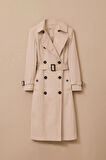 Kadın Kemerli Uzun Klasik Trençkot - Bej | 38
