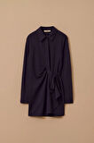 Kadın Bağlama Detaylı Tunik - Lacivert | M