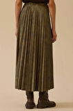 Kadın Desenli Pliseli Süet Etek - Haki | L