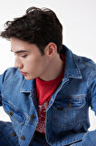 Slim Fit Dar Kesim %100 Pamuk Mavi Denim Kot Ceket