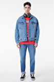 Slim Fit Dar Kesim %100 Pamuk Mavi Denim Kot Ceket