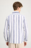 Relaxed Fit Geniş Kesim %100 Pamuk Lacivert Gömlek