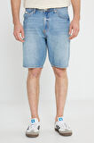 Regular Fit Normal Kesim Normal Bel %100 Pamuk Açık Mavi Jean Kot Şort