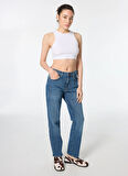 Wrangler Yüksek Bel Düz Paça Straight Taş Kadın Denim Pantolon W26R00258-Straight Jean Pantolon