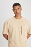 Loose Fit Rahat Kesim Bisiklet Yaka Bej Tişört