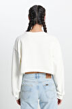 Bisiklet Yaka %100 Pamuk Ekru Crop Sweatshirt