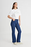 Breese Flare Fit Orta Bel İspanyol Paça Mavi Jean Kot Pantolon