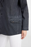 Oversize Bol Kesim %100 Pamuk Antrasit Jean Kot Ceket