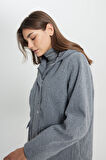 Regular Fit Normal Kesim Kapüşonlu Gri Parka Ceket