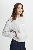 Loose Fit Rahat Kesim Kapitone Detaylı Gri Bomber Ceket