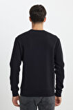 Regular Fit Normal Kesim Bisiklet Yaka İçi Polarlı Siyah Sweatshirt