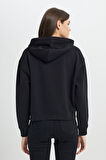 Regular Fit Normal Kesim Kapüşonlu İçi Polarlı Siyah Sweatshirt