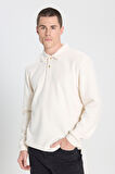 Regular Fit Normal Kesim Polo Yaka Ekru Sweatshirt