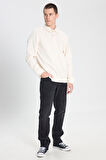 Regular Fit Normal Kesim Polo Yaka Ekru Sweatshirt