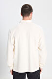 Regular Fit Normal Kesim Polo Yaka Ekru Sweatshirt