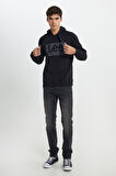 Regular Fit Normal Kesim Kapüşonlu İçi Polarlı Siyah Sweatshirt