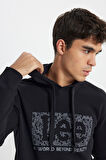 Regular Fit Normal Kesim Kapüşonlu İçi Polarlı Siyah Sweatshirt