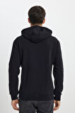 Regular Fit Normal Kesim Kapüşonlu İçi Polarlı Siyah Sweatshirt