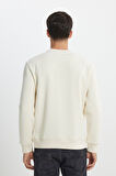 Regular Fit Normal Kesim Bisiklet Yaka İçi Polarlı Ekru Sweatshirt
