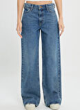 Wrangler Yüksek Bel Geniş Paça Relaxed Mavi Kadın Denim Pantolon W2H5007318 Mid Indigo Jean Pantolon