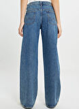 Wrangler Yüksek Bel Geniş Paça Relaxed Mavi Kadın Denim Pantolon W2H5007318 Mid Indigo Jean Pantolon