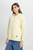 Loose Fit Rahat Kesim Kapüşonlu İçi Polarlı Sarı Sweatshirt