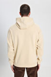 Relaxed Fit Geniş Kesim Kapüşonlu İçi Polarlı Bej Sweatshirt