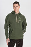 Relaxed Fit Geniş Kesim Kapüşonlu İçi Polarlı Haki Sweatshirt
