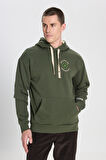 Relaxed Fit Geniş Kesim Kapüşonlu İçi Polarlı Haki Sweatshirt