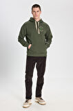 Relaxed Fit Geniş Kesim Kapüşonlu İçi Polarlı Haki Sweatshirt