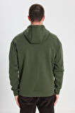 Relaxed Fit Geniş Kesim Kapüşonlu İçi Polarlı Haki Sweatshirt