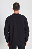 Regular Fit Normal Kesim Bisiklet Yaka %100 Pamuk Siyah Sweatshirt