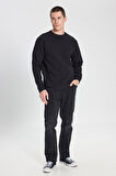 Regular Fit Normal Kesim Bisiklet Yaka %100 Pamuk Siyah Sweatshirt