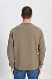 Regular Fit Normal Kesim Bisiklet Yaka %100 Pamuk Haki Sweatshirt
