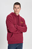 Relaxed Fit Geniş Kesim Kapüşonlu %100 Pamuk Bordo Sweatshirt