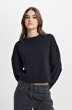 Relaxed Fit Geniş Kesim Bisiket Yaka Antrasit Sweatshirt