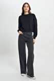 Relaxed Fit Geniş Kesim Bisiket Yaka Antrasit Sweatshirt