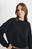 Relaxed Fit Geniş Kesim Bisiket Yaka Antrasit Sweatshirt