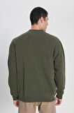 Loose Fit Rahat Kesim Bisiklet Yaka Zeytin Yeşili Sweatshirt
