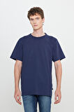 Regular Fit Normal Kesim Bisiklet Yaka %100 Pamuk Lacivert Tişört