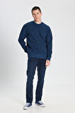 Regular Fit Normal Kesim Bisiklet Yaka Lacivert Sweatshirt