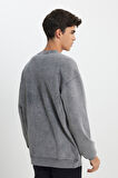 Loose Fit Rahat Kesim Bisiklet Yaka %100 Pamuk Antrasit Sweatshirt