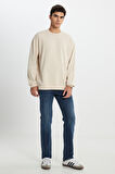 Loose Fit Rahat Kesim Bisiklet Yaka %100 Pamuk Bej Sweatshirt